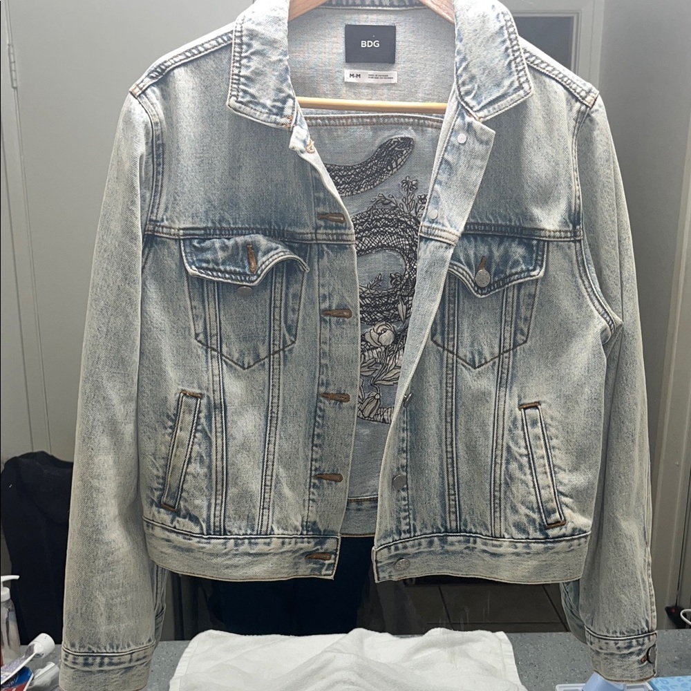 BDG Light Wash Blue Denim Jacket with Snake Embroidery Back